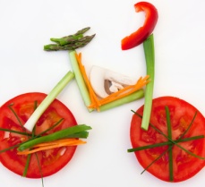 Symbolical bicycle made of vegetables as symbol and sign for vit